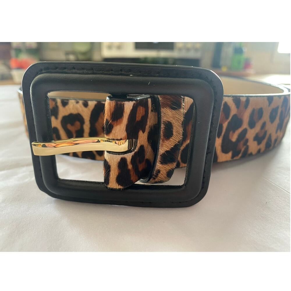 Talbots Leopard Calf Hair Belt Statement Size M 1.5" Wide Excellent Condition